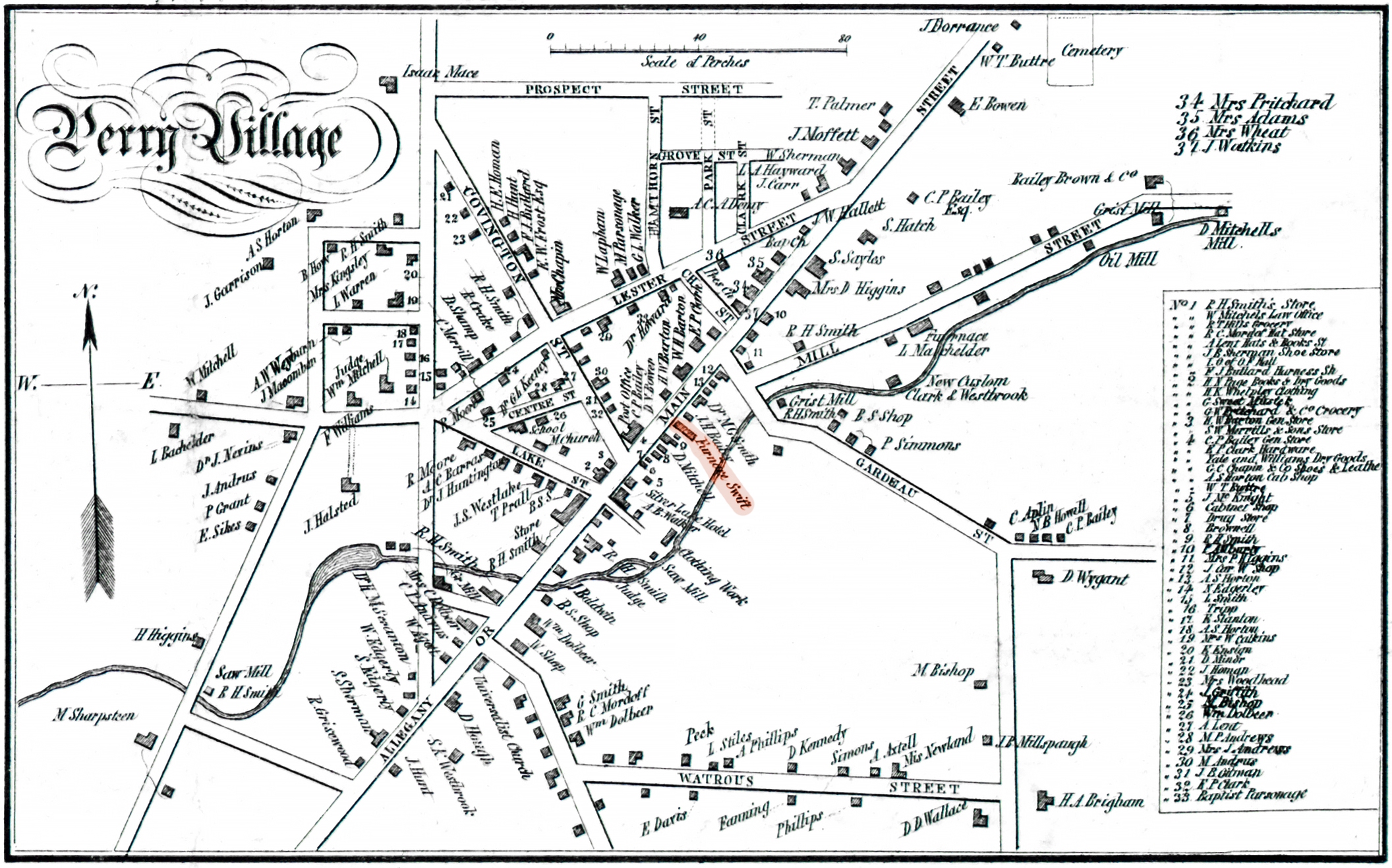 1853 Wyoming County Perry Excerpt Map